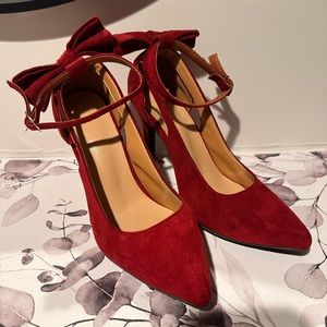 Red suede high heels